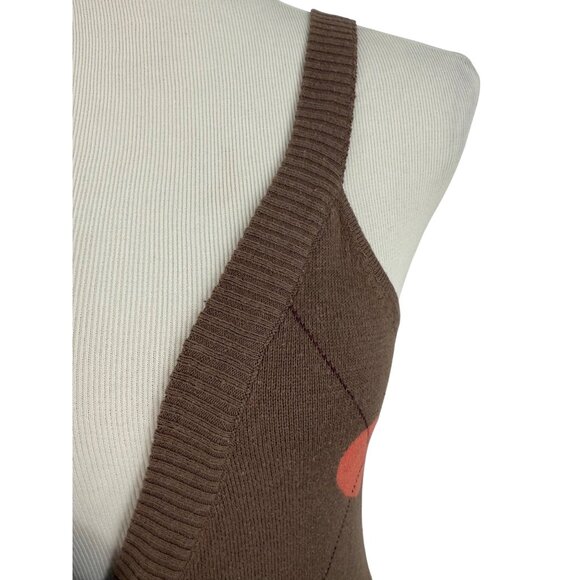 Vintage Y2K Heritage 1981 Casual Brown Heart Pattern Knit Sweater Tank Top Vest - Picture 2 of 10